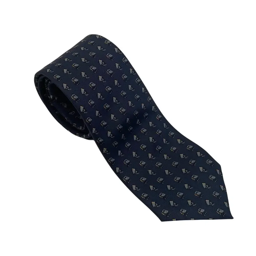 Cavendish Silks Classic Geometric Print Tie, Navy, Gray, Gold, 54 1/2